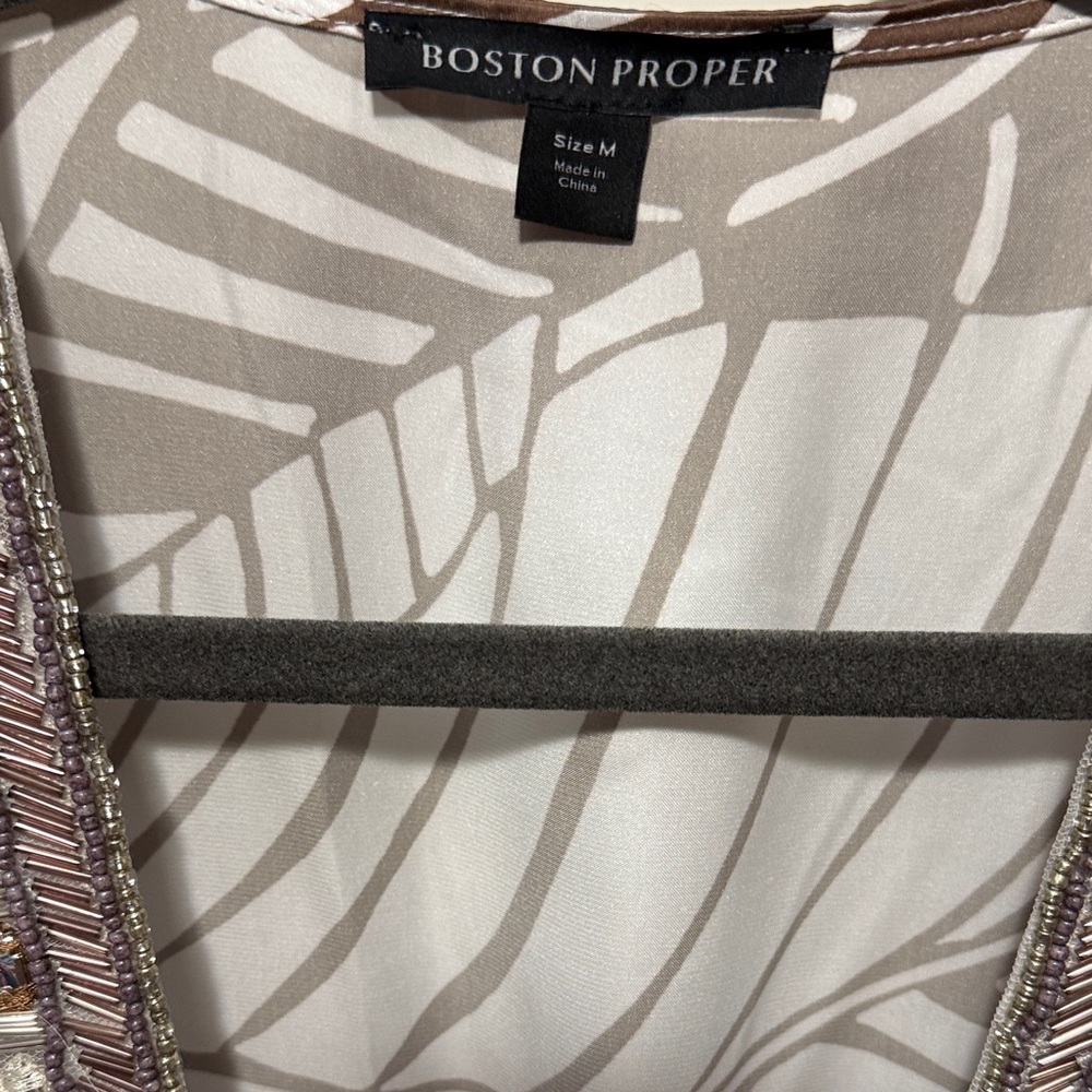 Boston Proper Taupe and Cream Leaf Print Dress - Picture 2 of 10